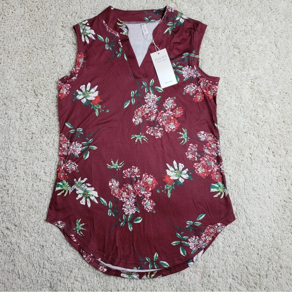 Alife Burgundy Floral Sleeveless Blouse